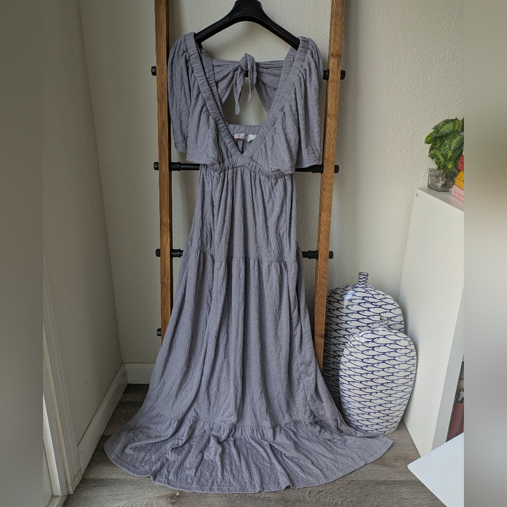 FP Beach Women's Chic Gray Deep V- neck Maxi Dress - Size S P